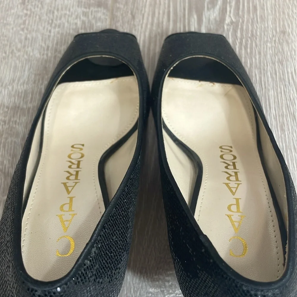 Caparros Black Sparkle Peep Toe Open Toe Pump Heels 8B